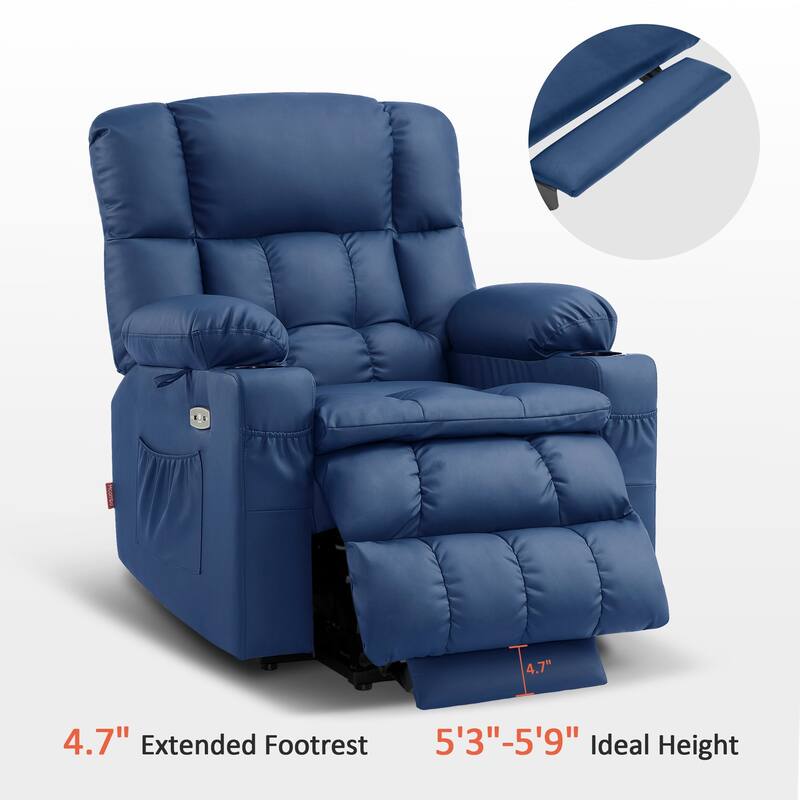 MCombo Medium Dual Motor Power Lift Recliner Chair Infinite Position, Massage and Heat, Extended Footrest, Faux Leather 7890