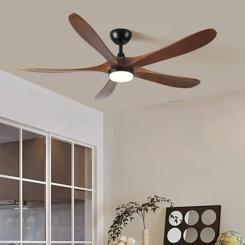 62 in. Solid Wood with Remote Control with Light, DC Motor Indoor/Outdoor 5-Blade Ceiling Fan for Patios, Bedrooms&Farmhouses
