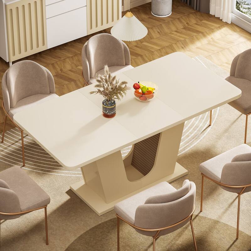 55'' Modern Off White Dining Table for 4-6