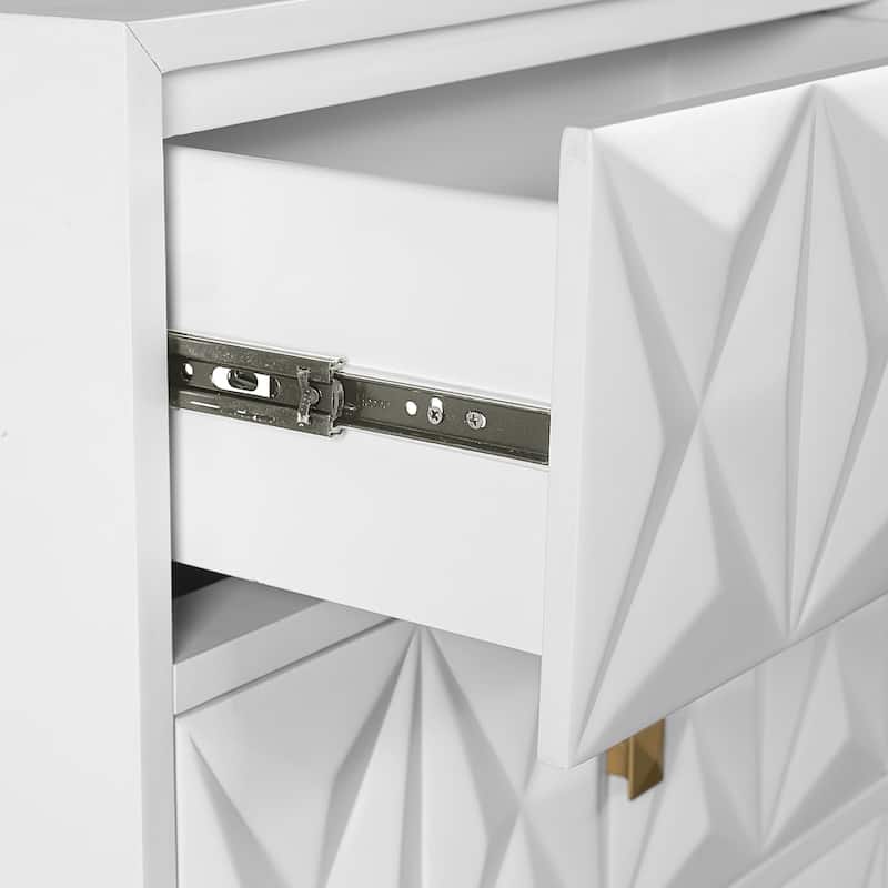 27" White Geometric Patterned Two Drawer Nightstand