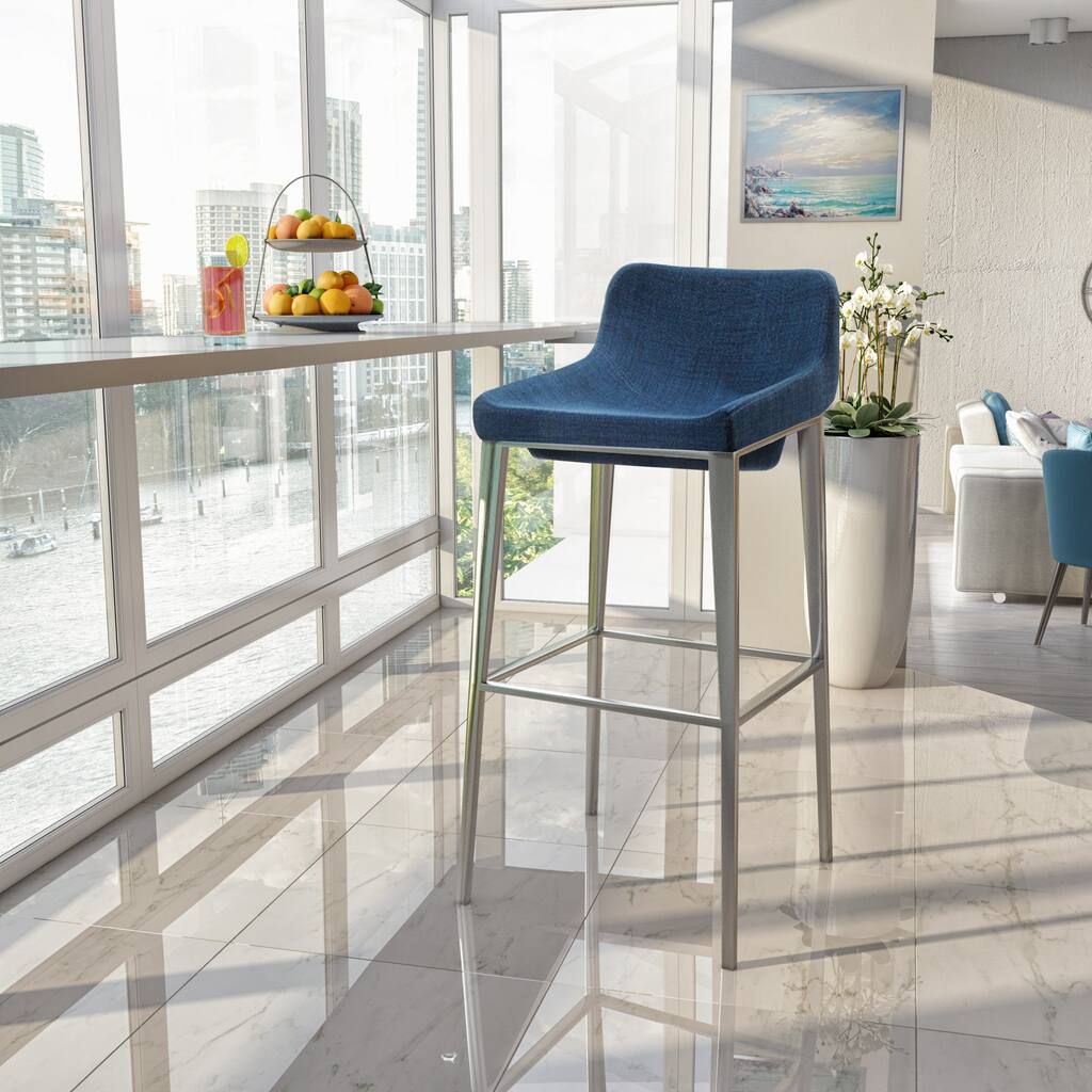 Modrest Adhil Modern Blue Fabric Bar Stool