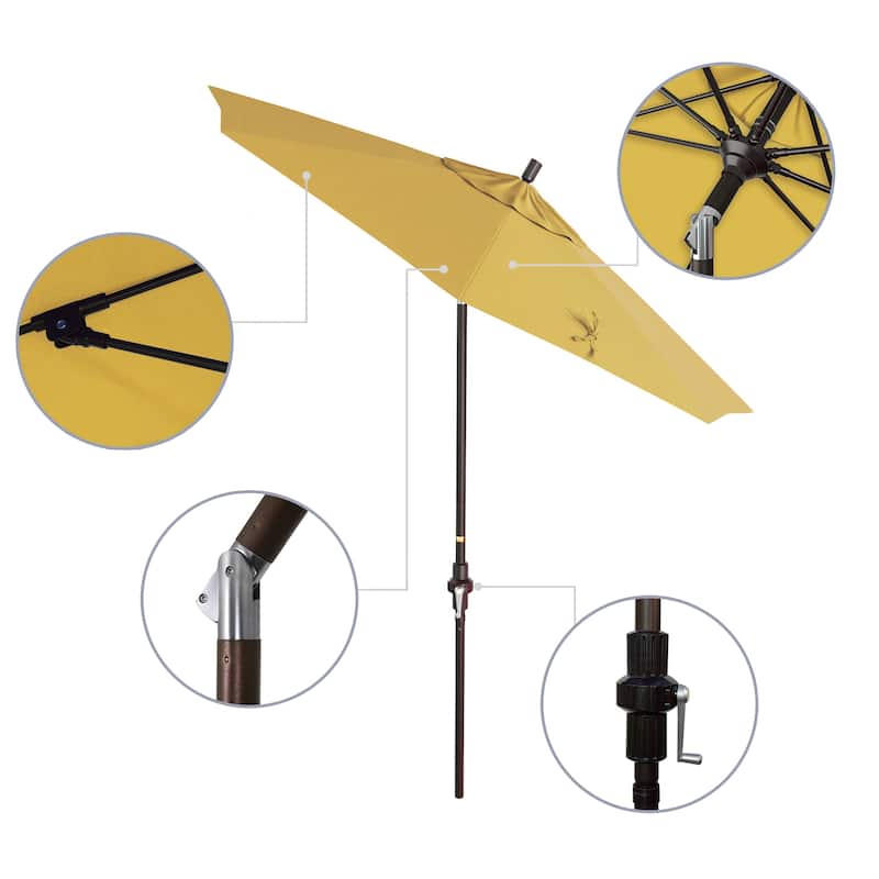 California Umbrella 7.5' Sun Master Patio Umbrella Bronze Aluminum Pole Fiberglass Ribs Crank Lift Tilting Olefin Royal Blue