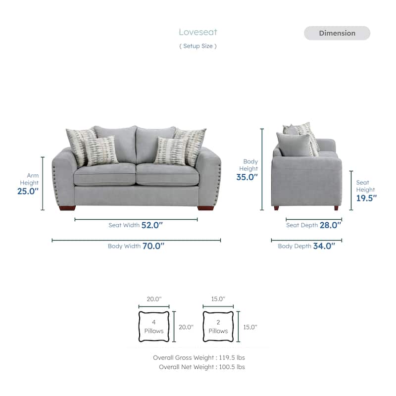 Fremont & Park Ezra 70" Chenille Living Room Loveseat with 6 Decor Pillows