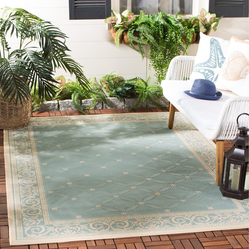 SAFAVIEH Courtyard Geesje Indoor/ Outdoor Waterproof Patio Backyard Rug - 6'7" x 9'6" - Aqua/Cream