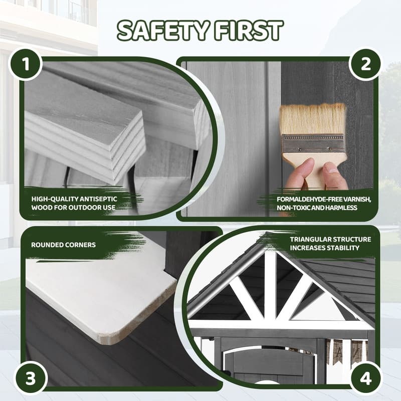 Kids Wooden Outdoor Playhouse with Lemonade Stand, Split Door for Kids Ages 3-8 - N/A