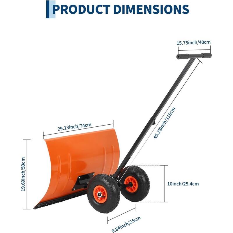 Heavy Duty Single Rod 20 * 29 Inch Wheeled Snow Shovel