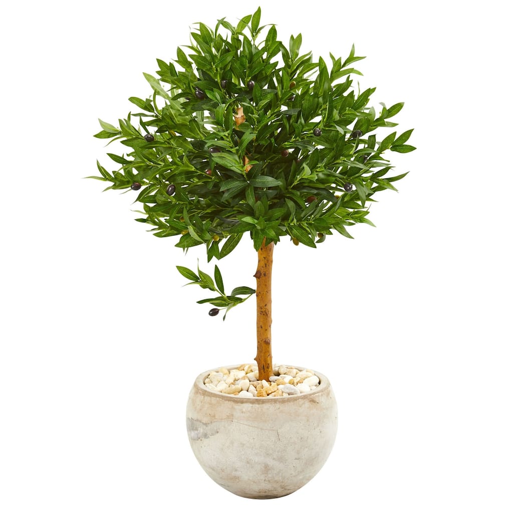 Artificial Olive Tree Topiary in Planter - 38 Inch Indoor Outdoor Faux Plant Decor - Green - 31-40 Inches