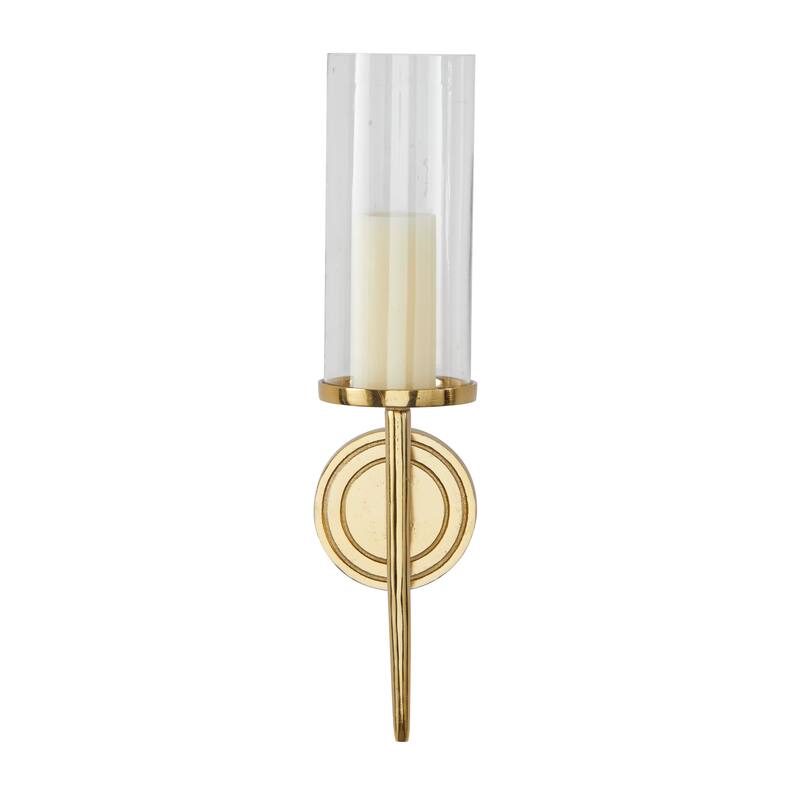 Aluminum Metal Single Candle Wall Sconce with Circle Backing - Silver, Gold, Black - Roche River Decor - Gold
