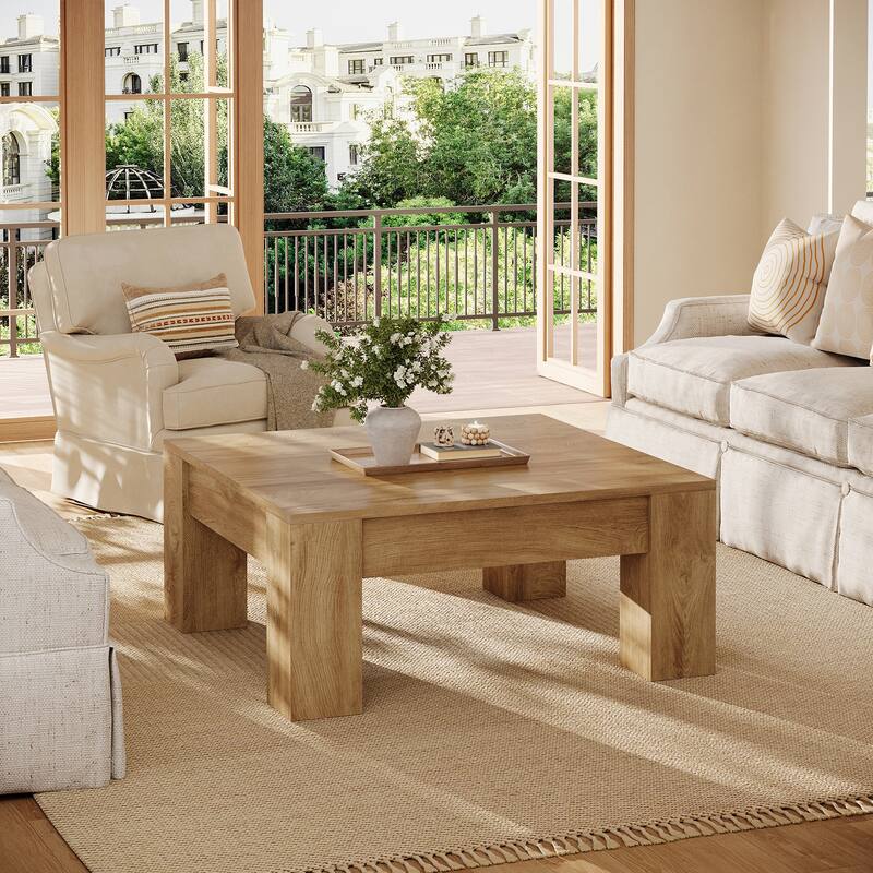 Square Coffee Table, 39-Inch Coffee Table with Sturdy Legs