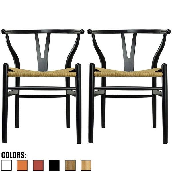 2xhome Set Of 2 Black Modern Wood Dining Chair With Y Back Arm Armchair Hemp Seat