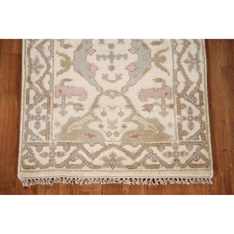 Ivory Oushak Style Runner Rug Hand-knotted Wool Carpet - 2'6"x 9'9"