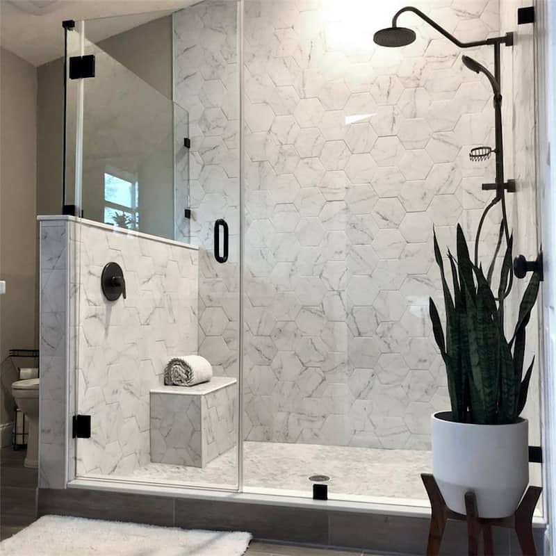 Merola Tile Classico Carrara Hexagon 7" x 8" Porcelain Floor and Wall Tile