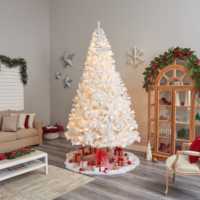 10ft. White Artificial Christmas Tree with 2200 Branches and 800 LED Lights - Towering Elegant Holiday X-Mas Tree