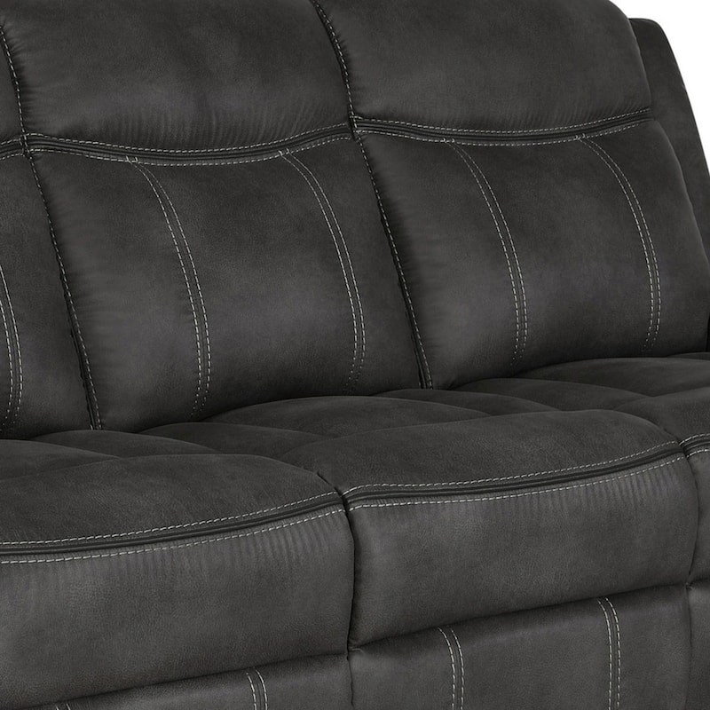 Tom 85 Inch Motion Manual Recliner Sofa, Gel Memory Foam Black Faux Leather