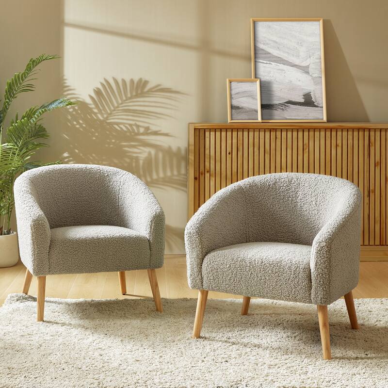 Sheila Modern 30"W Boucle Armchair with Solid Wood Legs Set of 2 by HULALA HOME - Grey