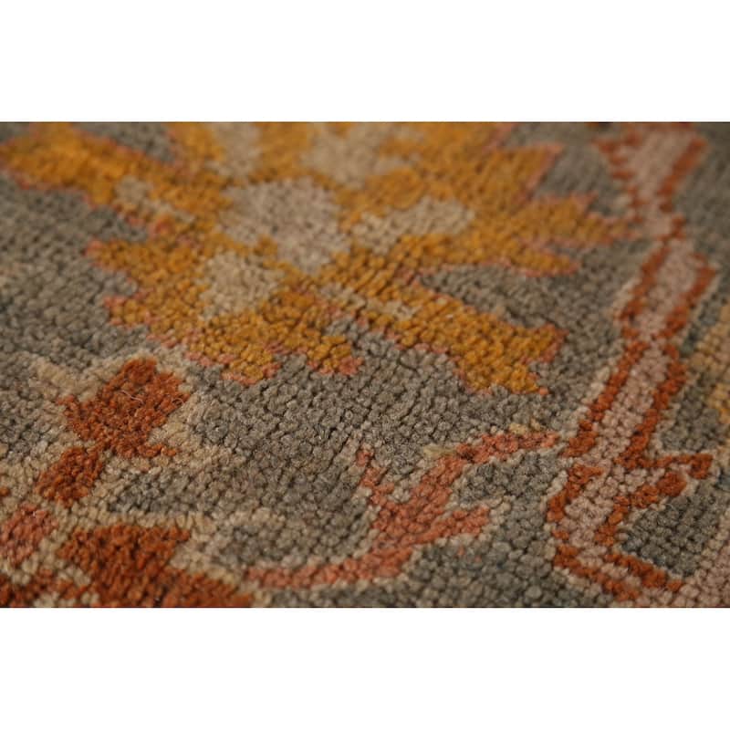 Brown Vegetable Dye Oushak Turkish Antique Rug Handmade Wool Carpet - 9'7" x 11'8"