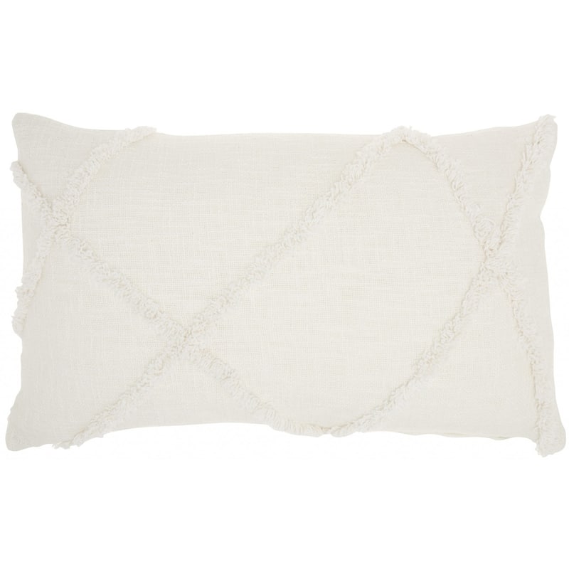 Royal Abstract Shaggy Detail Lumbar Pillow - White