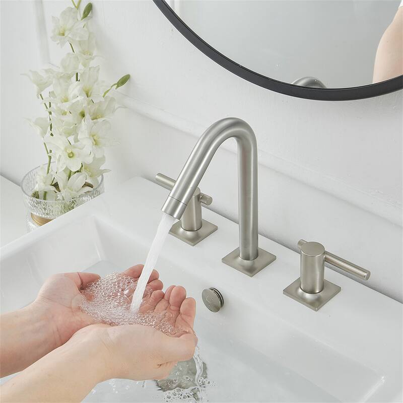 8 Inch Widespread Bathroom Sink Faucet with Drain Assembly Brass Modern 3 Hole Bathroom Basin Vanity Faucets