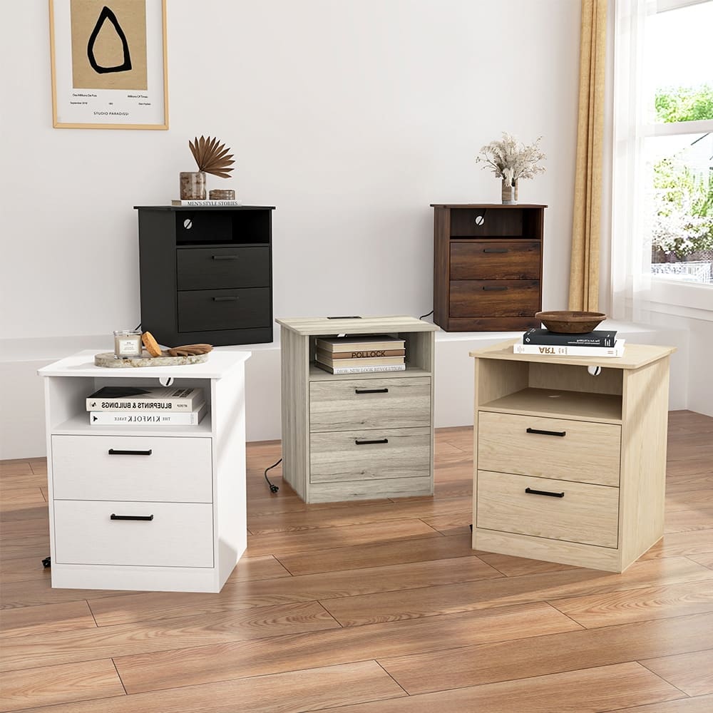 Nightstand with 2 Drawers, Fast Charging Station, USB C, Bedside Table