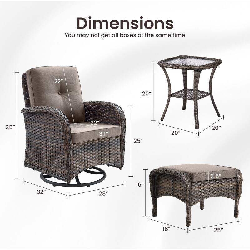 Gymojoy 5-Piece Outdoor Wicker Patio Swivel Chair & Ottoman Set, Rattan Coversation Set with Water Resistant Cushions