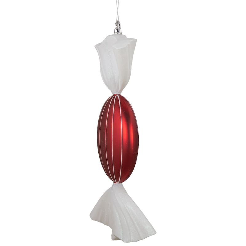 18" Red Wrapped Candy with Iridescent Glitter Shatterproof Commercial Christmas Ornament