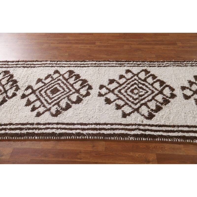 Tribal Anatolian Turkish Runner Rug Handmade Geometric Wool Carpet - 3'4"x 10'9"