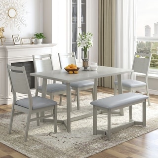 Farmhouse 6-Piece Wood Dining Table Set with 4 Upholstered Chairs and ...