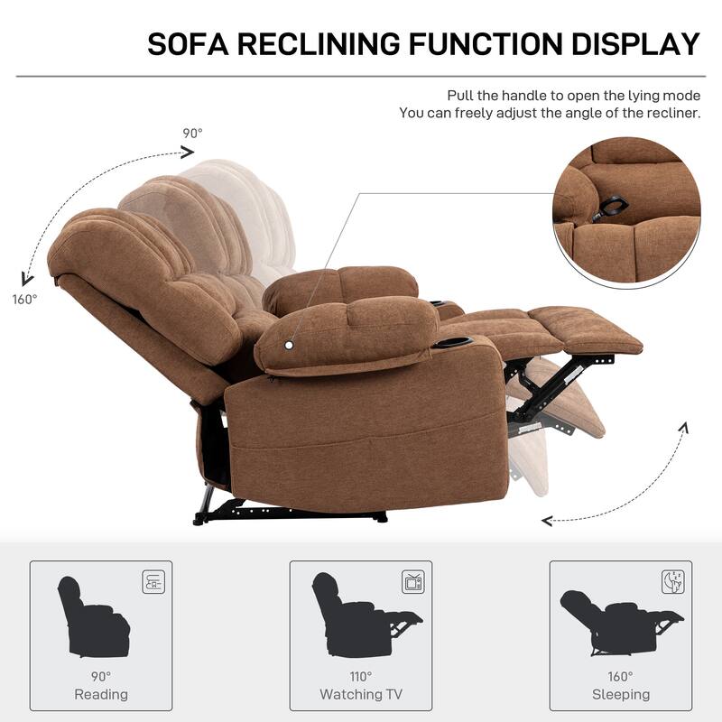 Massage Recliner Chair, Breathable Fabric Ergonomic Single Sofa Chair with Heat and Vibration and Cup Holders & Side Pockets