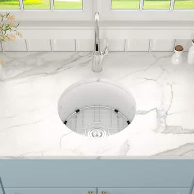 Lordear 18" Ceramic Sink Undermount Bar or Kitchen Sink with Accessories - 18 in.W x 18 in.D x 9 in.H