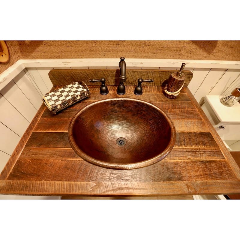 20-in Master Bath Oval Self Rimming Hammered Copper Bathroom Sink (LO20RDB)