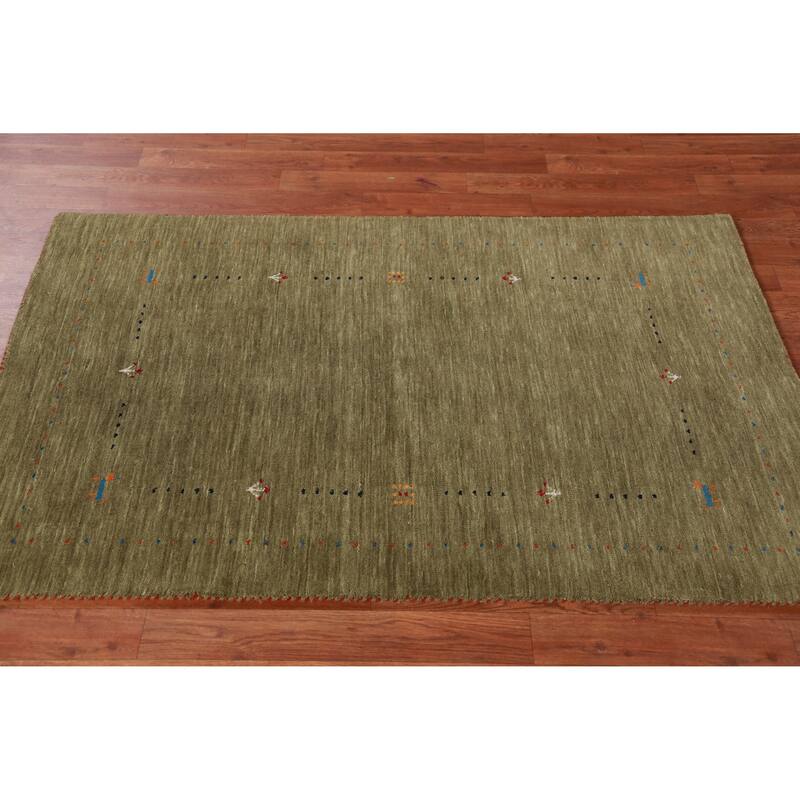 Hand Knotted Oriental 100% Wool Carpet Tribal Tribal Green Gabbeh Area Rug - 5' 0'' X 3' 2''