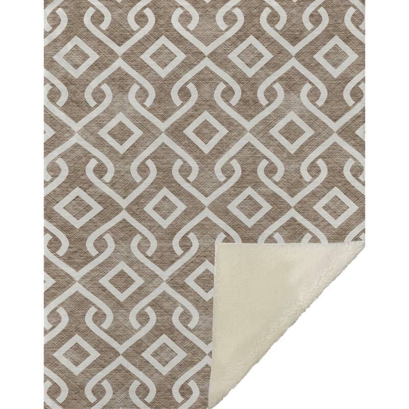 Premium Machine Washable Modern Scroll Sherpa Throw Blanket