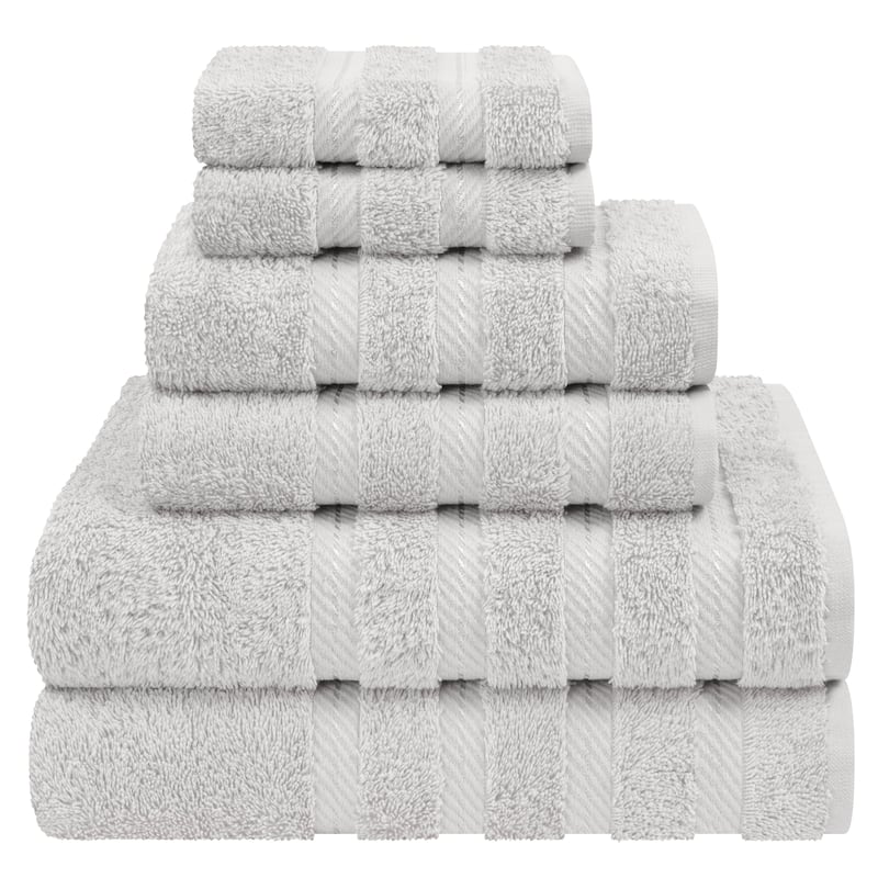 American Soft Linen Luxury 6 Piece Towel Set, 2 Bath Towels 2 Hand Towels 2 Washcloths, 100% Cotton Turkish Towels for Bathroom - Silver Grey