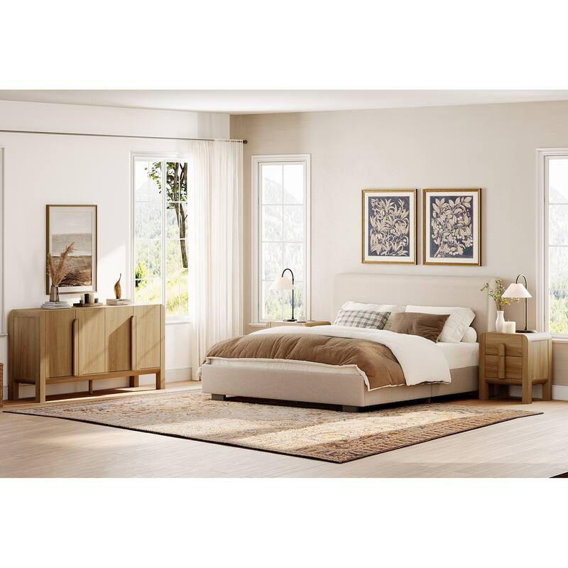 WAMPAT 3 Pcs Bedroom Set,Mid Century Dresser And Nightstand Sets For Bedroom, Night Stand Set Of 2, Modern Dresser - Walnut