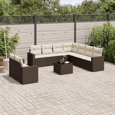vidaXL Garden Sofa Set Brown PE rattan, Powder-coated steel, Tempered glass - 21.7 x 21.7 x 14.6