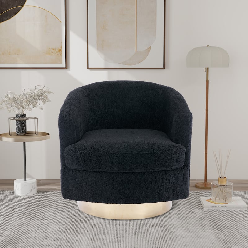 Boucle Swivel Accent Barrel Chair Modern Comfy Sofa With Gold Stainless ...
