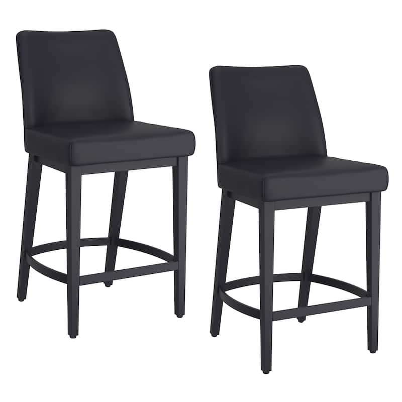 Modern Faux Leather and Metal 26" Counter Stool, Set of 2 - Beige and Black