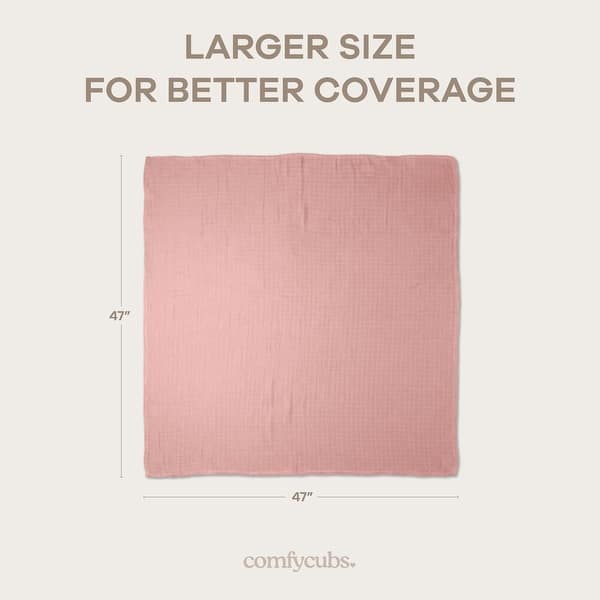 dimension image slide 4 of 9, Muslin Swaddle Blankets, Pack of 4, 47" x 47" by Comfy Cubs