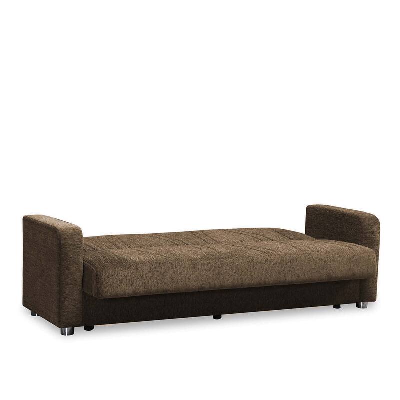 HomeRoots 87" Beige Chenille Convertible Futon Sleeper Sofa And Toss Pillows With Storage