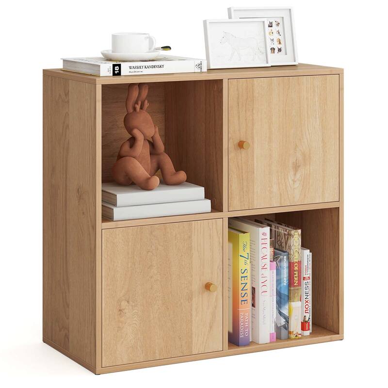 Costway 4-Cube Bookcase with Dual Anti-Tipping Kits & 2 Cabinets - See Details - Natural