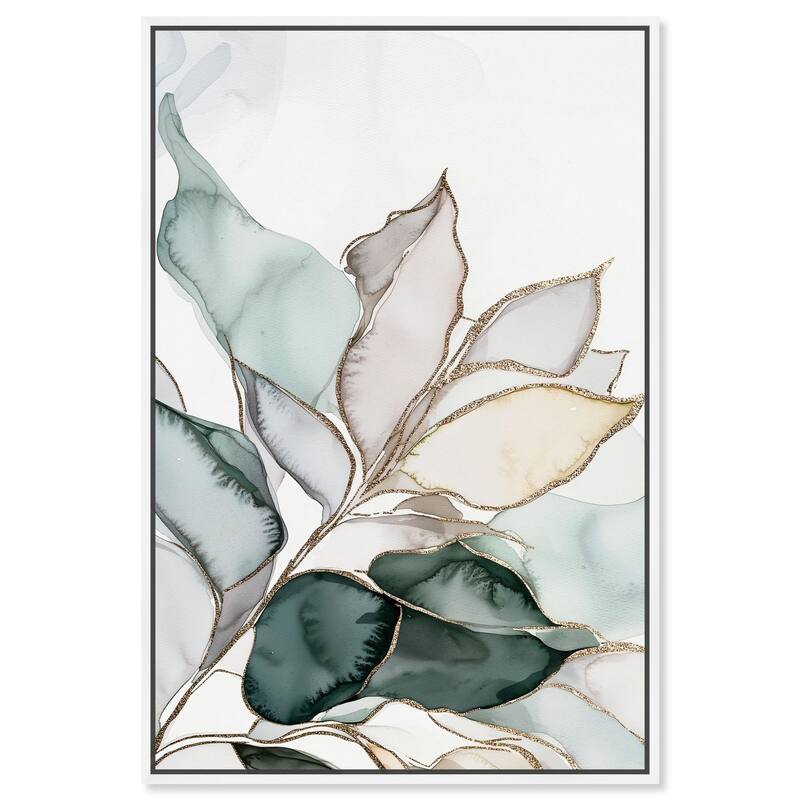 Pastel Leaves with Gold I Canvas by Art Remedy - White - 24" x 36"