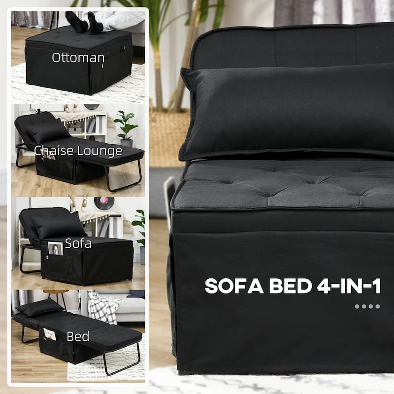 HOMCOM Ottoman Sofa Bed, 4 in 1 Multi-Function Button Tufted Folding Sleeper Chair Bed with Adjustable Backrest, Black