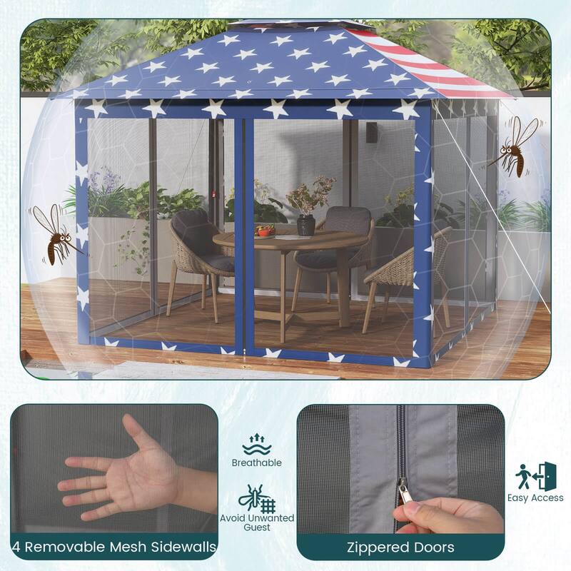 Costway 11'x11' 2-Tier Pop-Up Gazebo Tent Portable Canopy Shelter