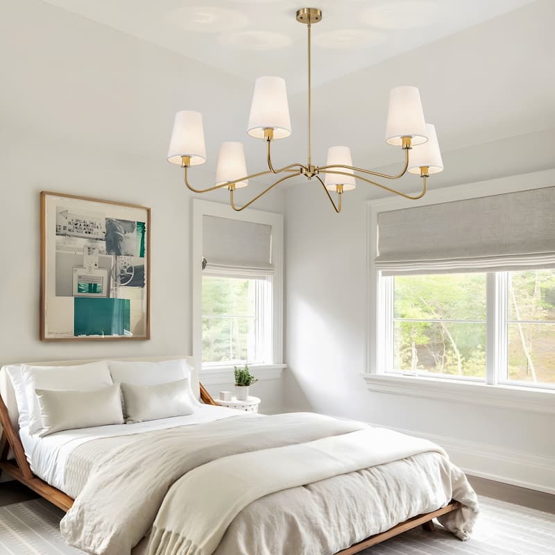 Starsky 6-Light Modern Classic Chandelier with White Linen Shades