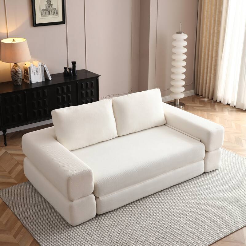 Beige Multi-Functional Folding Sofa Bed Convertible Floor Sofa Couch Lounge Sofa Sleeper Sofa Couch with Pillows