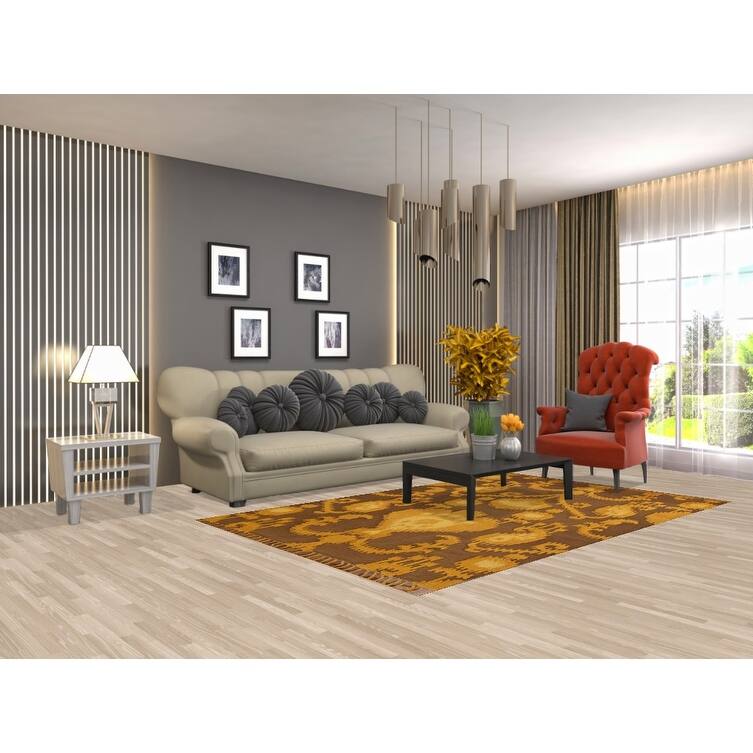 Gold Moroccan Indian Area Rug Hand-Knotted Wool Carpet - 5'0"x 8'0"