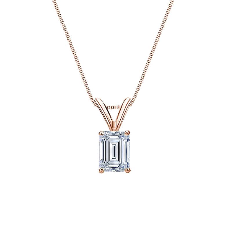 Auriya 1/2ctw Emerald Solitaire Diamond Necklace 14k Gold Prong-set (H-I, SI1-SI2) - Rose