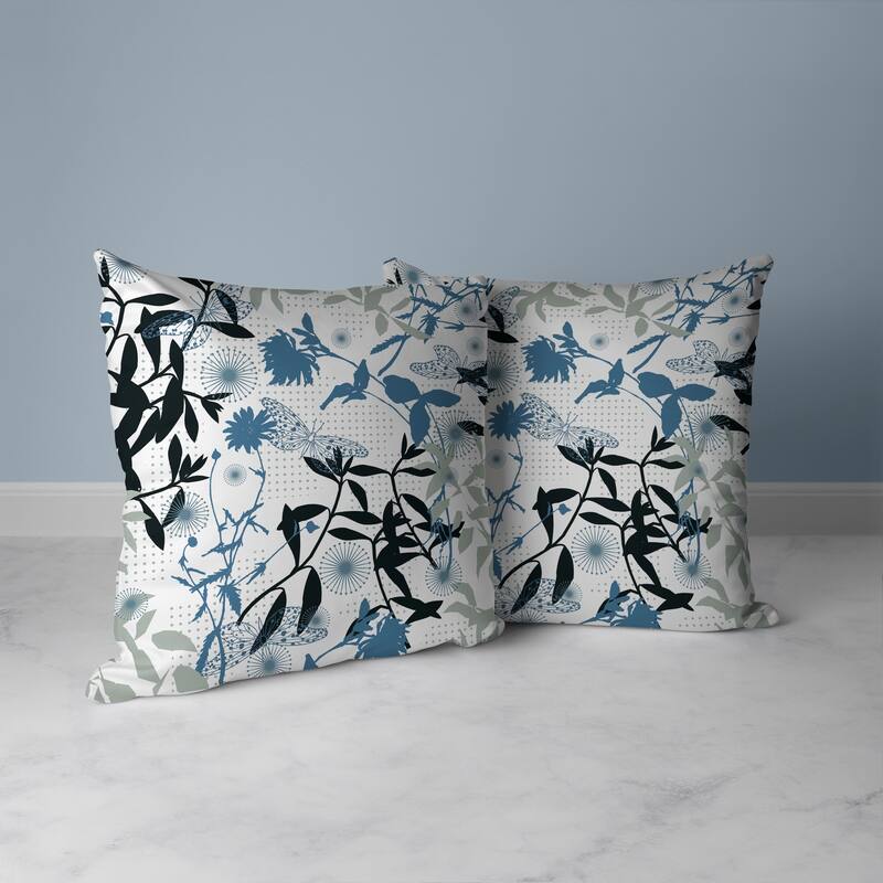 Butterfly Floral Orbit Faux Suede Reversible Throw Pillow Blue and White