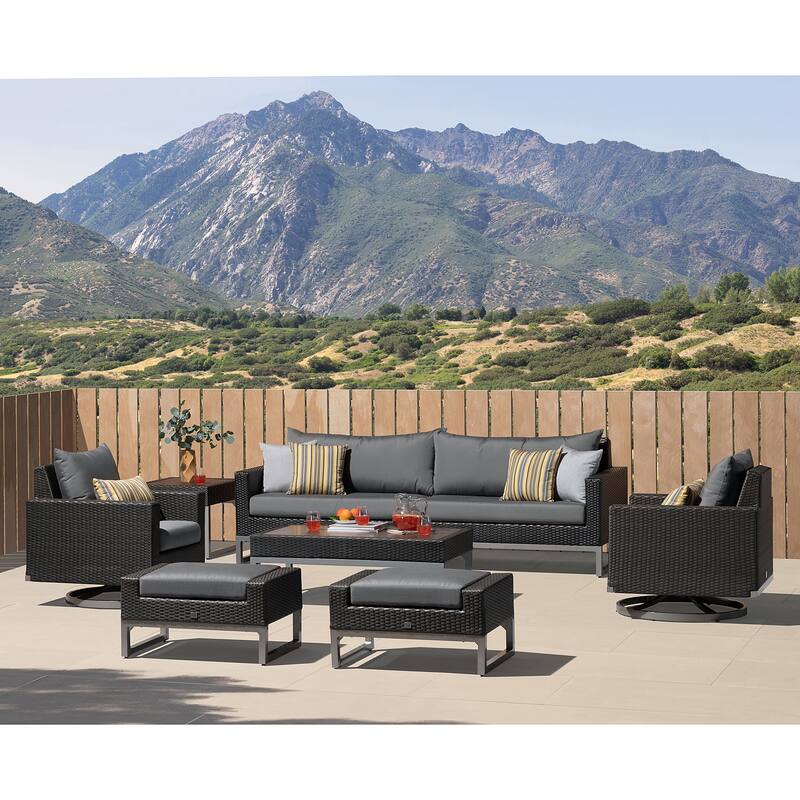 Milo Espresso 8 Piece Sunbrella Outdoor Patio Motion Seating Set