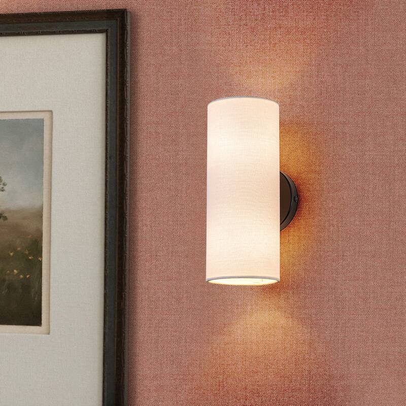 Modern 2-Light Wall Sconce with Fabric Shade - Black - H11.8" × W4.4" × D6.1"